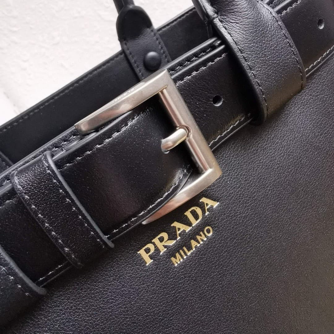 Prada Buckle small leather handbag with belt 1BA434 Black High
