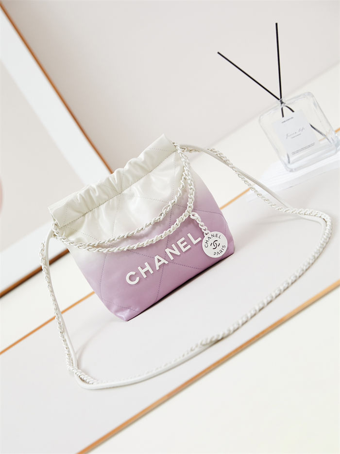 Chanel 22 MINI HANDBAG Patent Gradient Calfskin & Lacquered Metal Purple AS3980 A