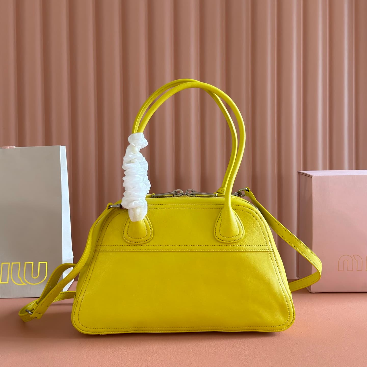 Miu Miu Vivant nappa leather bag Yellow 5BB199 TOP