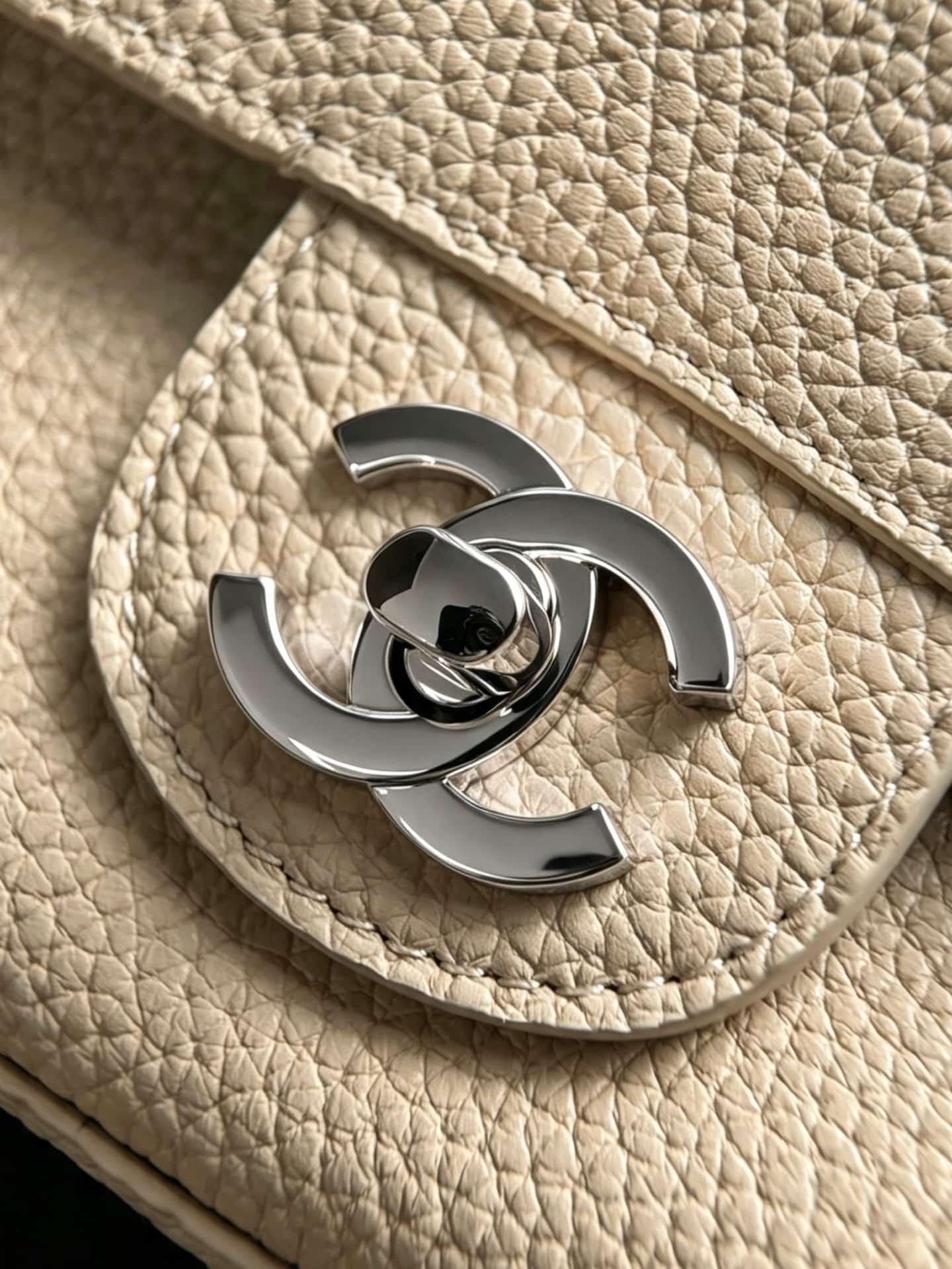 CHANEL Mini flap bag Grained Calfskin&Silver-tone metal Beige AS6573 A