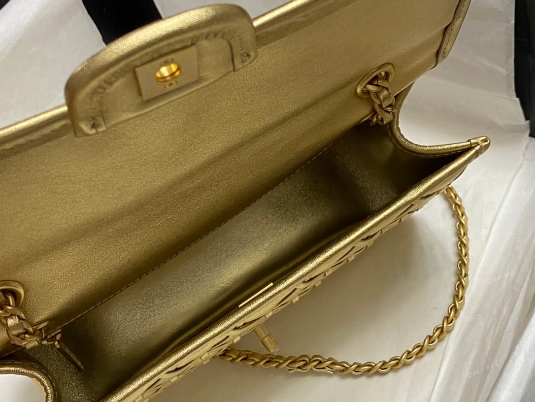 Chanel Small Flap Bag Metallized Braided Calfskin & Gold-Tone Metal  Gold AS4797 High