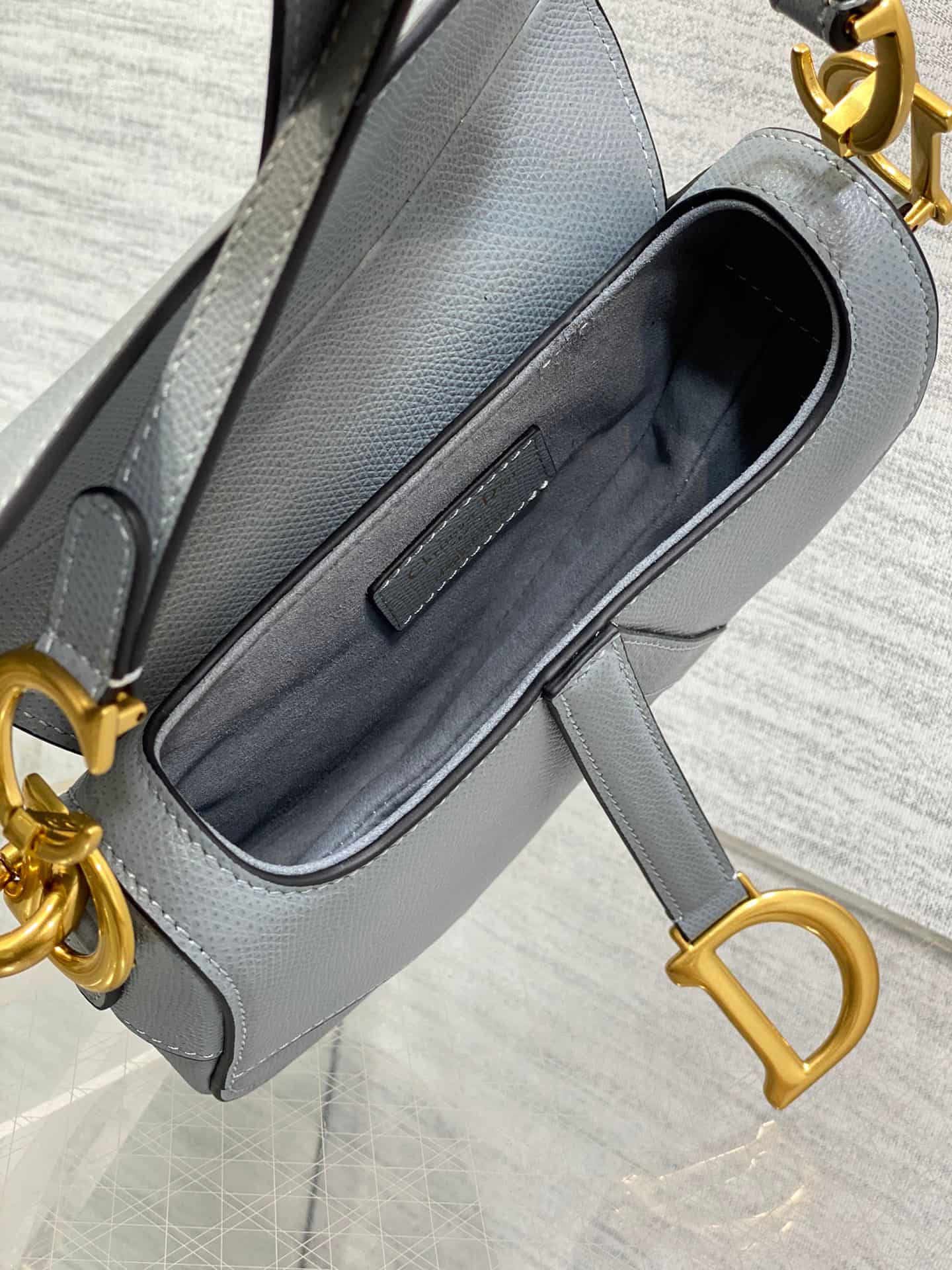 Mini SADDLE BAG Grained Calfskin Light Grey High