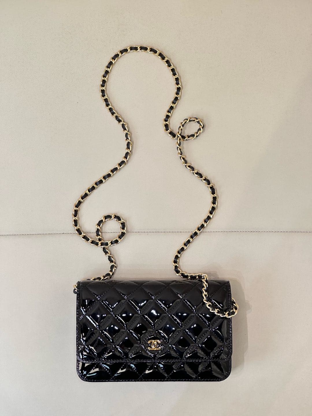 Chanel Wallet on Chain Patent Calfskin& Gold-tone Metal AP0250 Black TOP