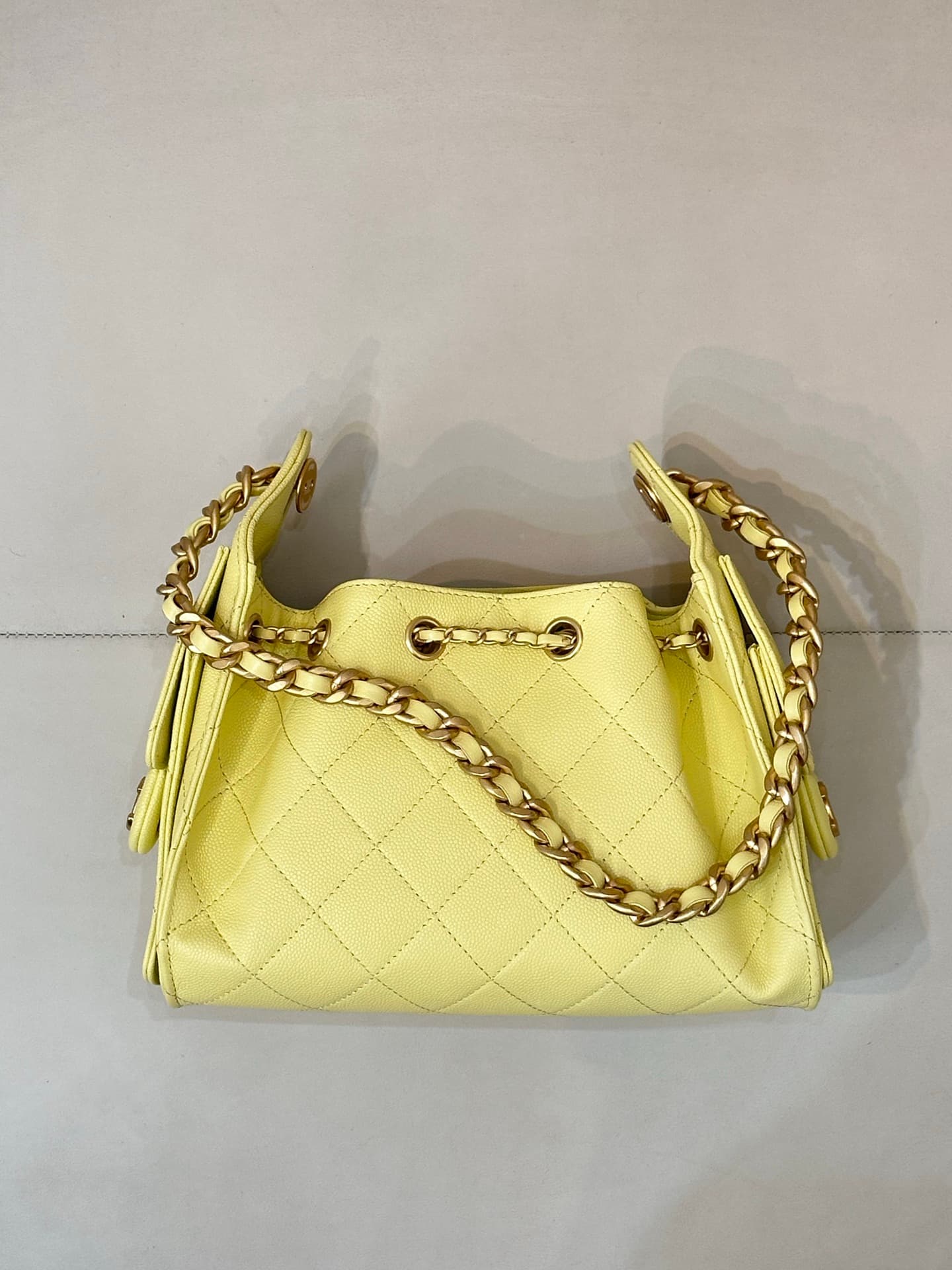 CHANEL 25 Mini Handbag AS5631 Grained Calfskin & Gold-tone Metal Yellow TOP