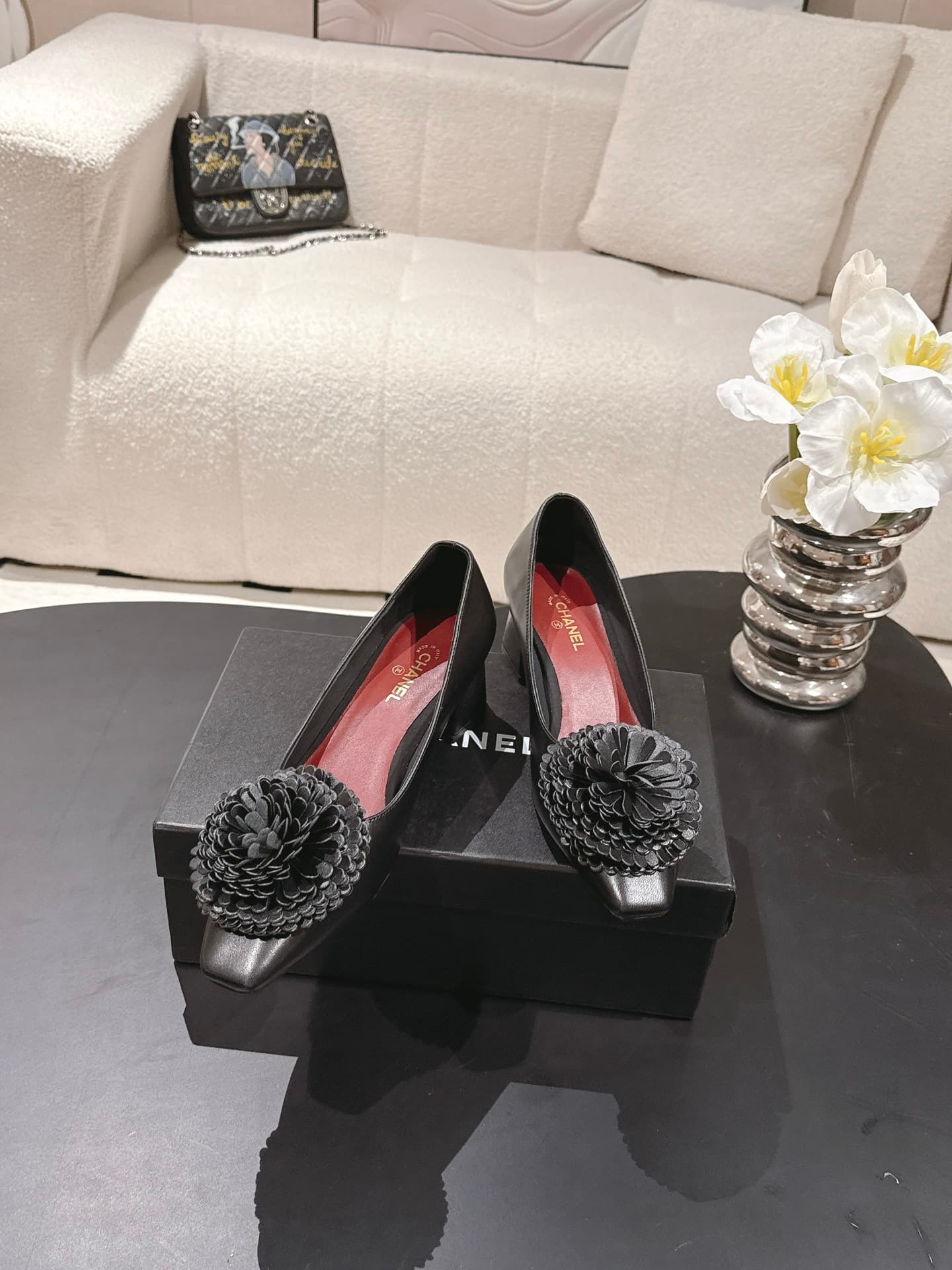 Chanel Floral Applique Pumps Shoes Women