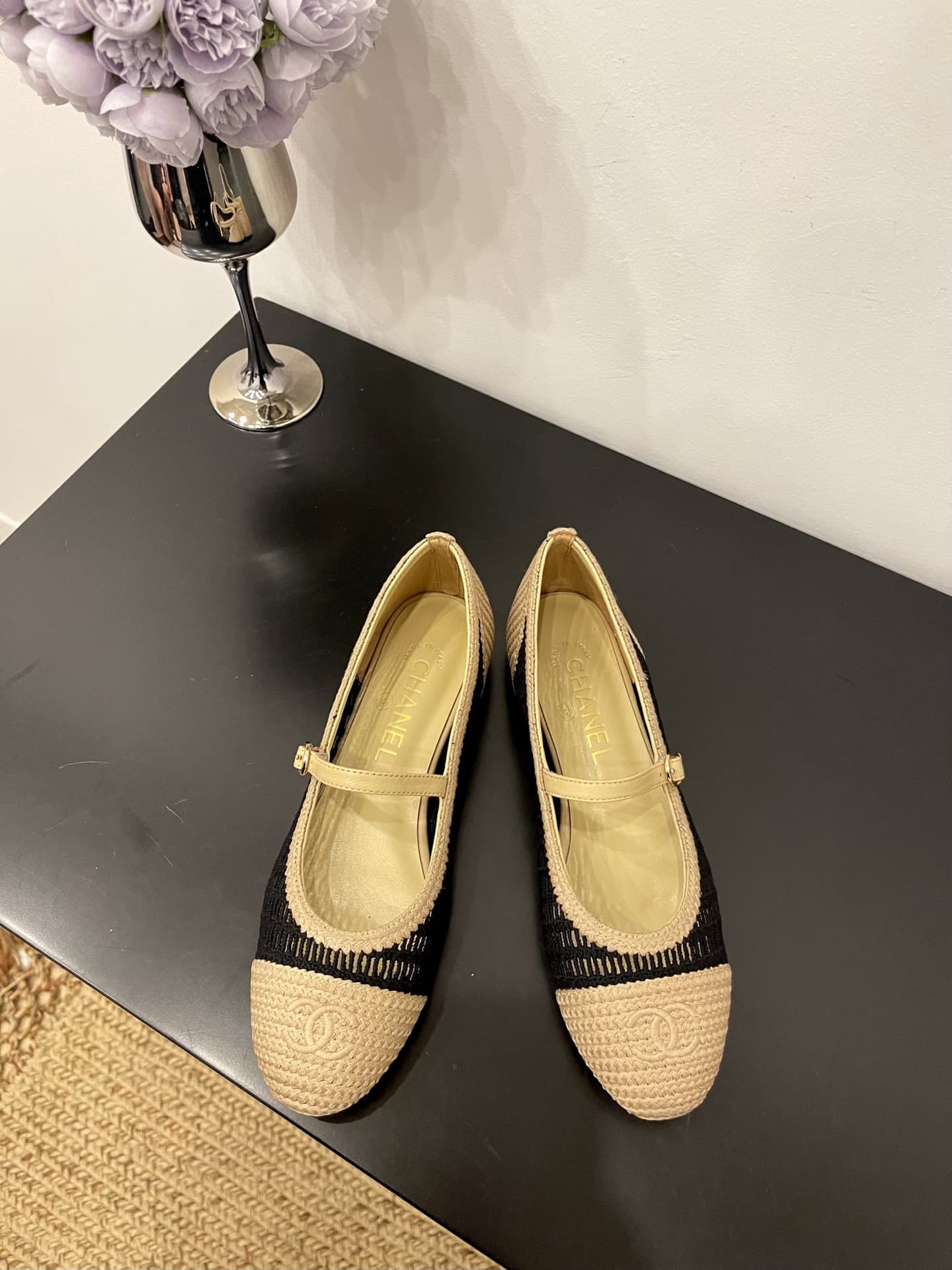 Chanel Raffia Ballet Flats Shoes Low Women