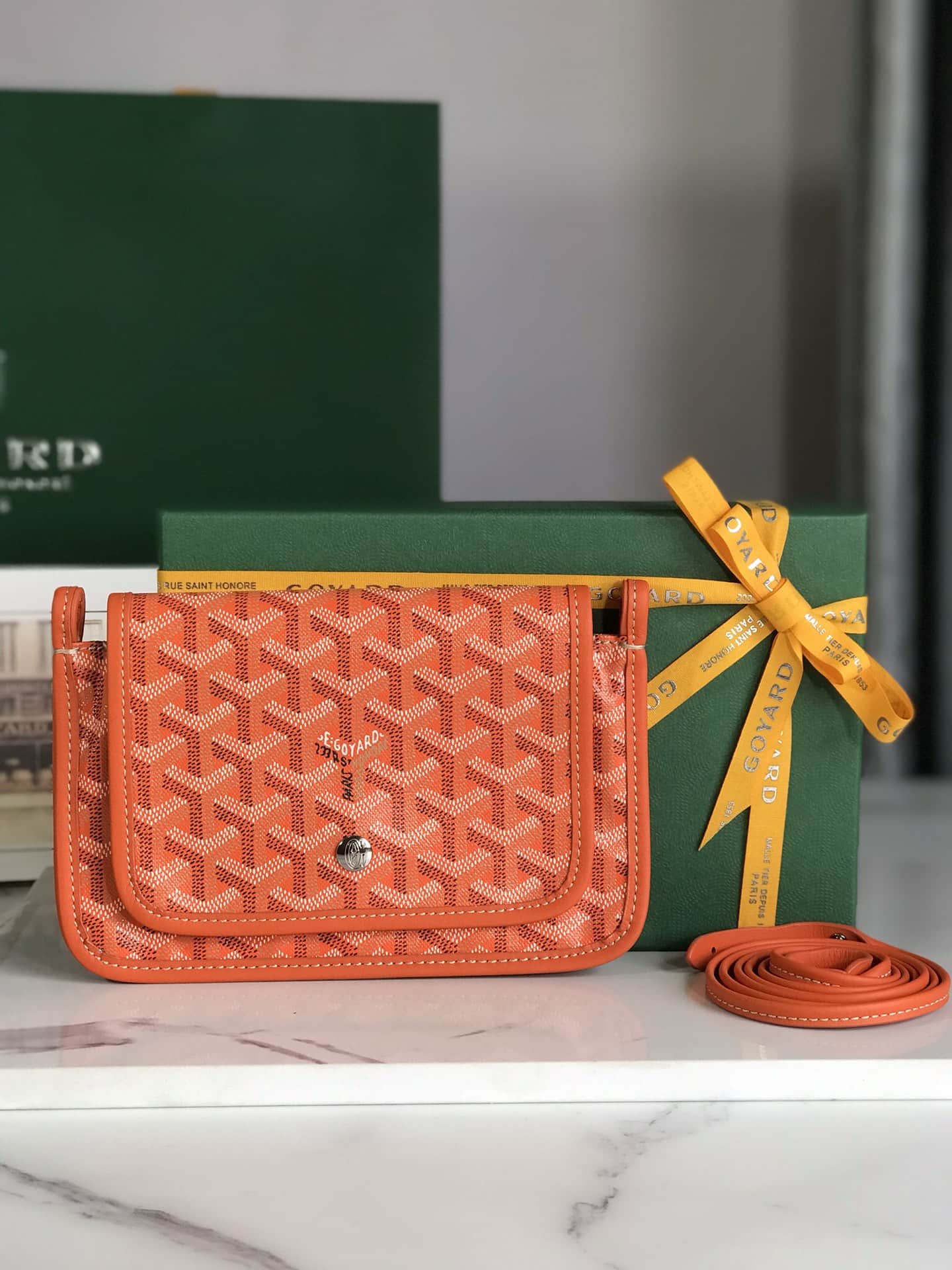 Plumet Pocket Wallet Goyardine Canvas & Chevroches Calfskin Orange High