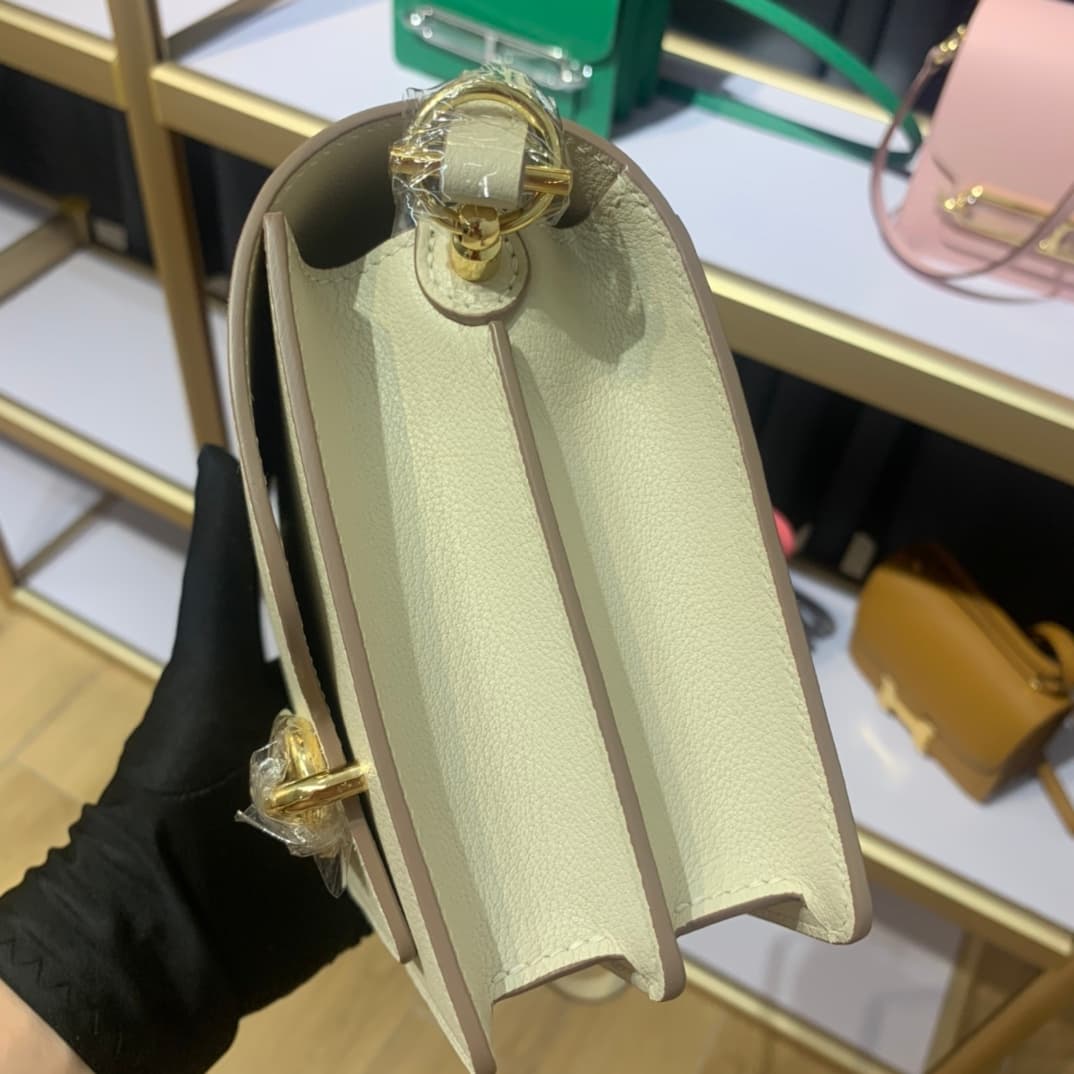 Hermes Roulis wallet in Craie Calfskin Etoupe WAX Gold/Silver-Metal High