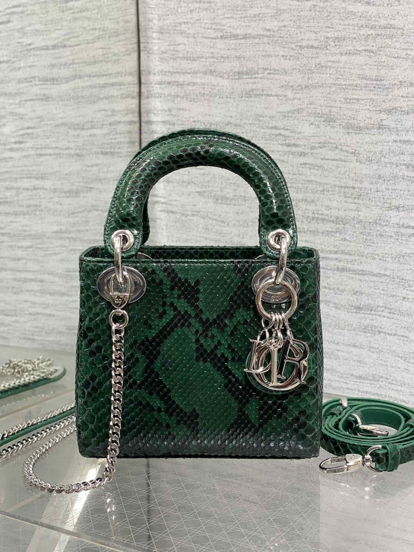 MINI LADY Dior BAG Cannage Python Silver-tone Metal High