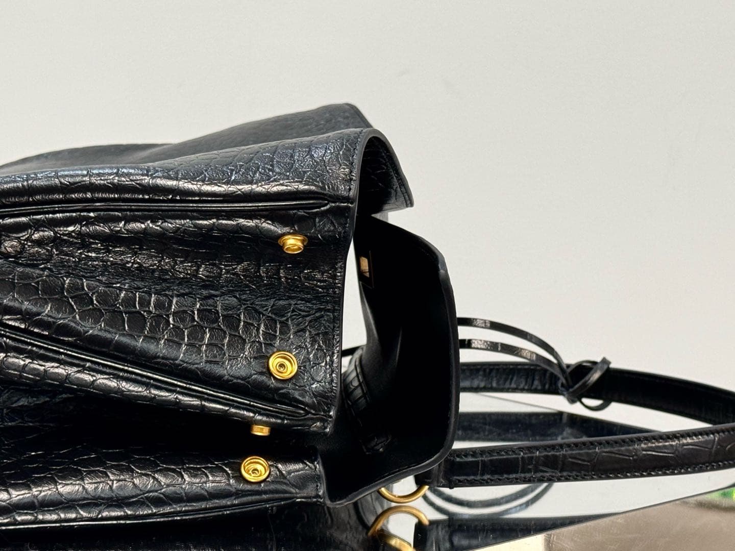 Balenciaga Rodeo Medium Bag in Black Crocodile Embossed Calfskin With Gold-Tone Metal TOP