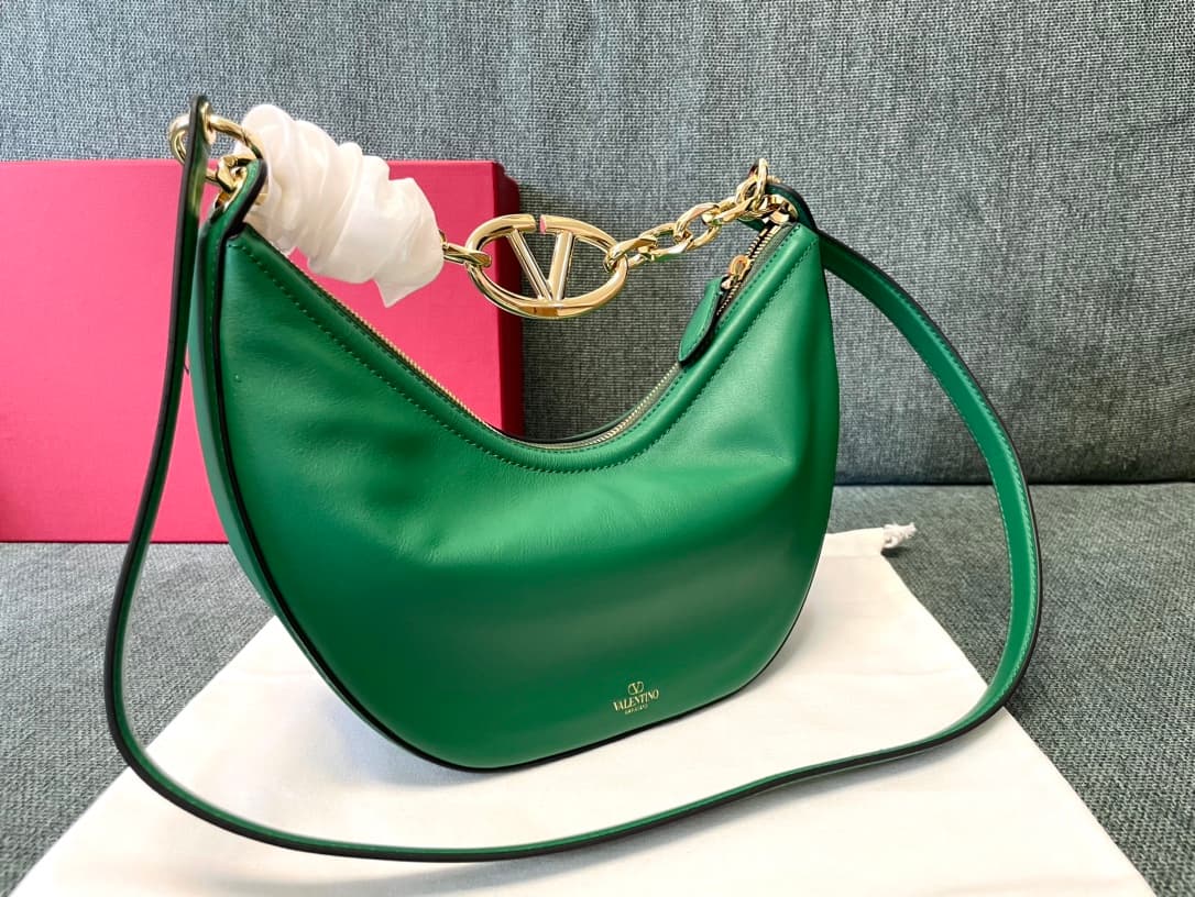 Valentino Garavani VLogo Moon small hobo bag in Green smooth calfskin High