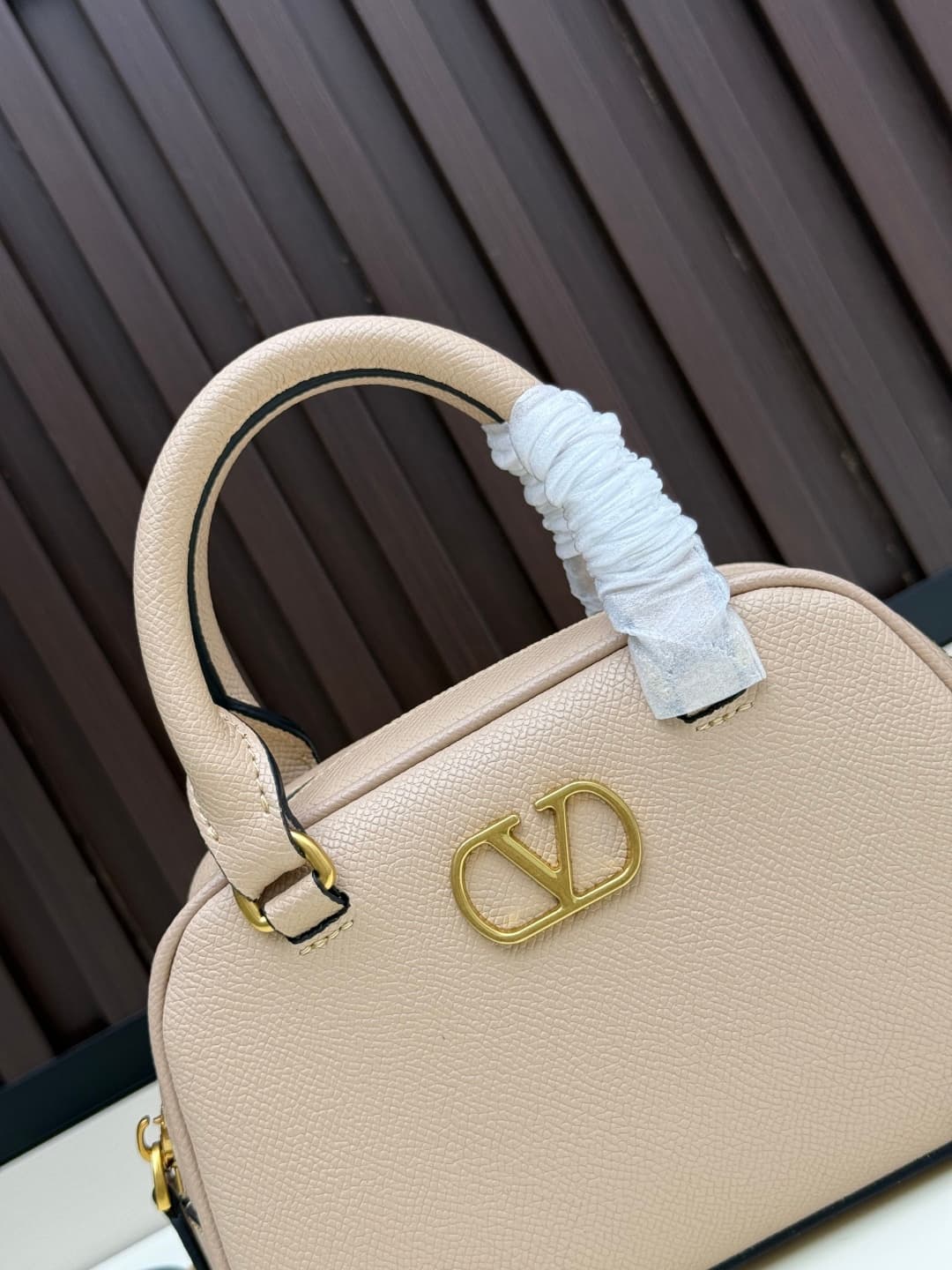 Valentino Garavani Mini VLogo Signature Bowling Bag Beige