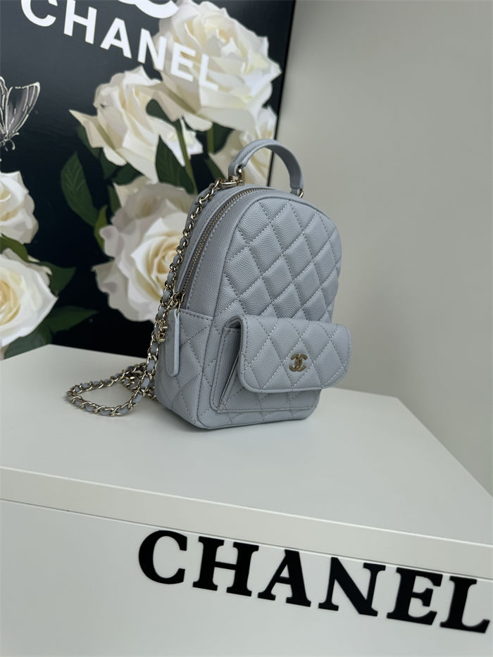 Chanel Mini Backpack Grained Calfskin Gold-Tone Metal AP3753 Grey Blue A