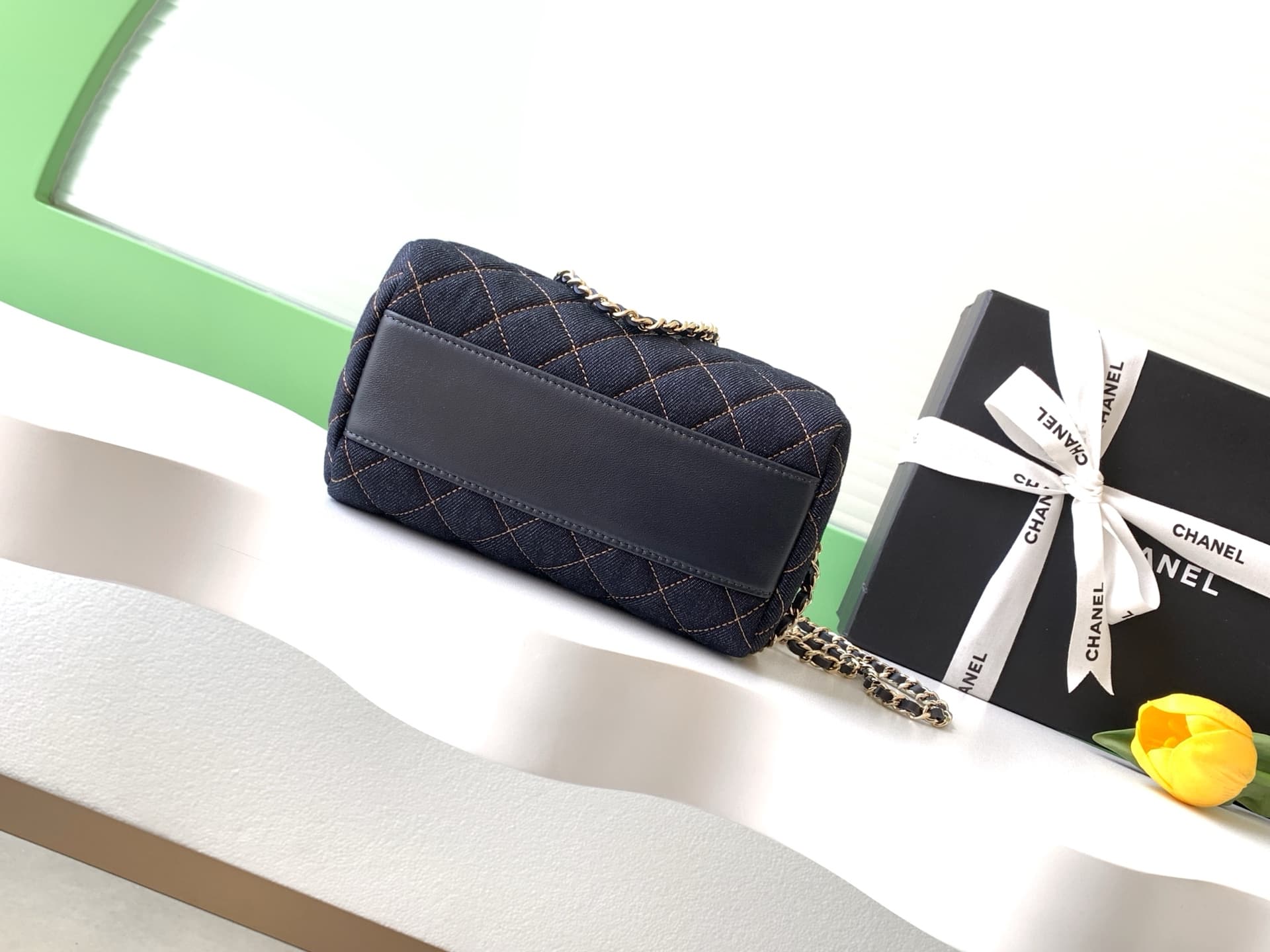 Chanel Clutch with Chain Dark Blue Denim & Gold-Tone Metal AP4986 A