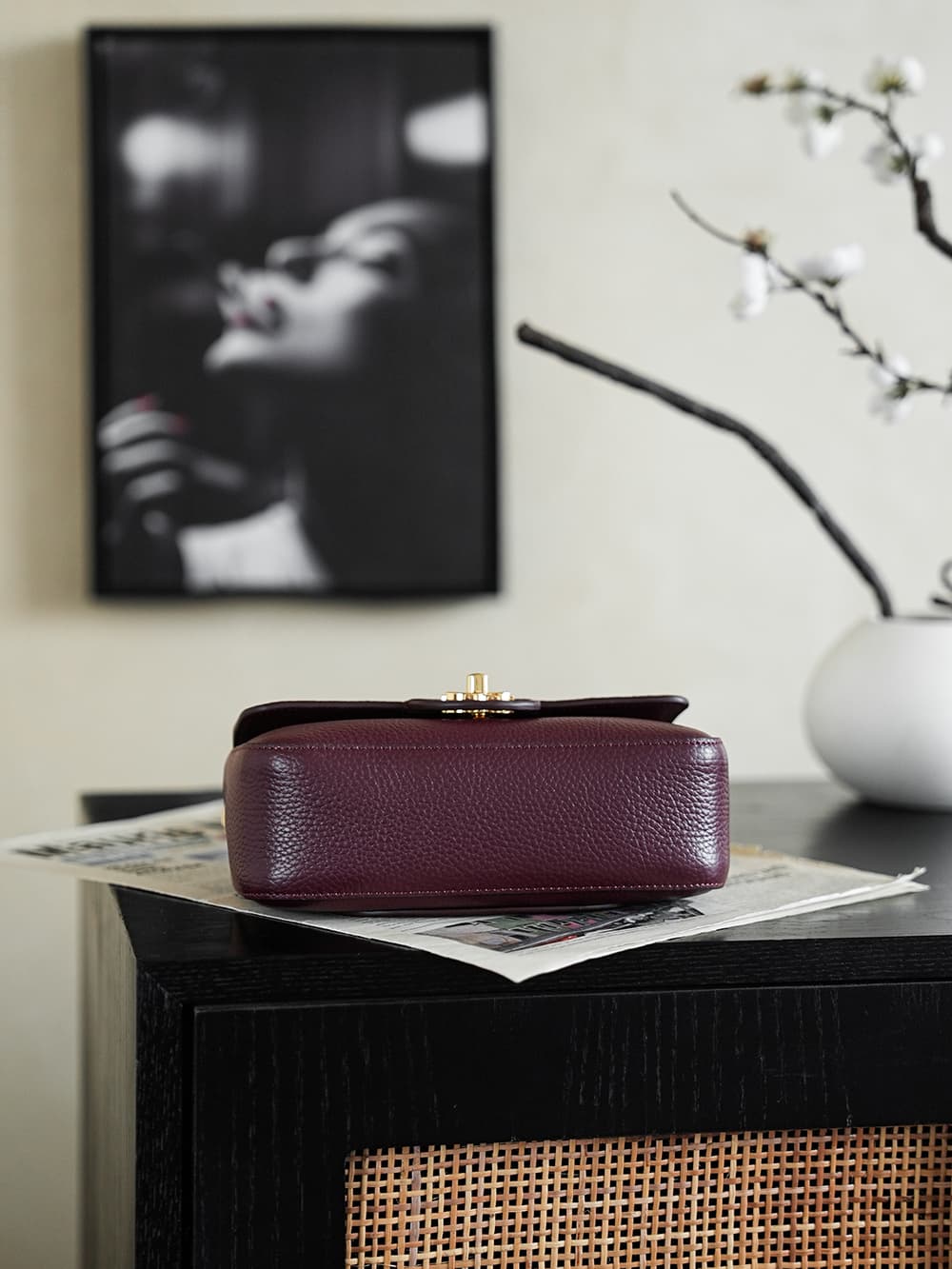 CHANEL Mini flap bag Grained Calfskin&Gold-tone metal Claret AS6573 A