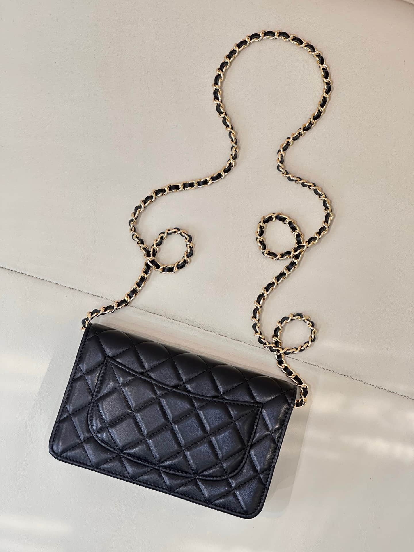 Chanel Classic Wallet on Chain Shiny Lambskin & Gold-Tone Metal AP4241 Black TOP