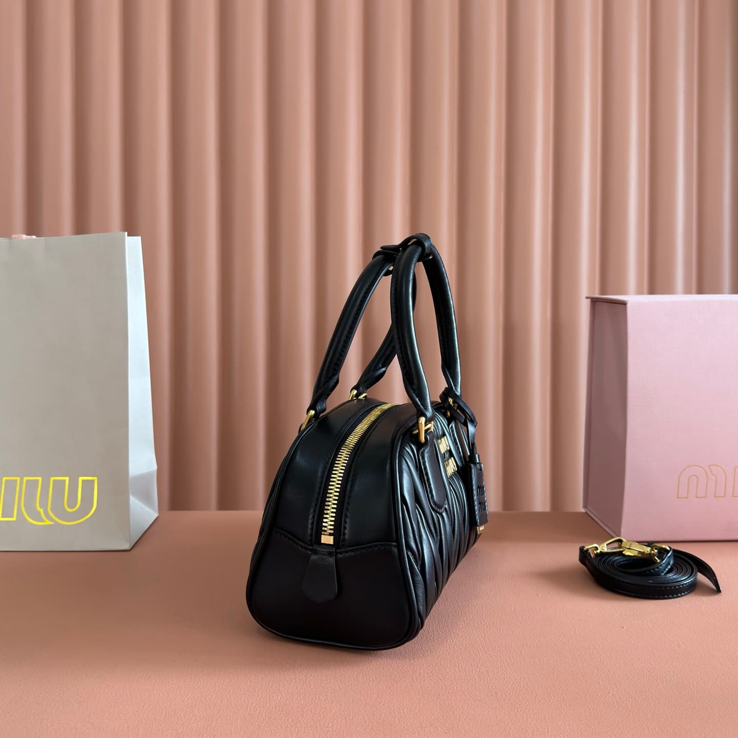Miu Miu Arcadie Matelassé nappa leather bag Black 5BB191 TOP