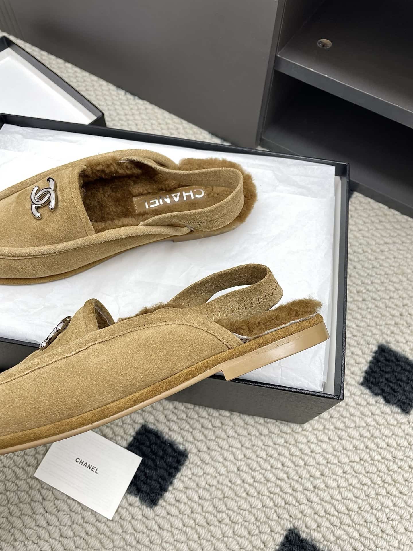 Chanel 25A slingback Suede Sherpa loafer shoes Women