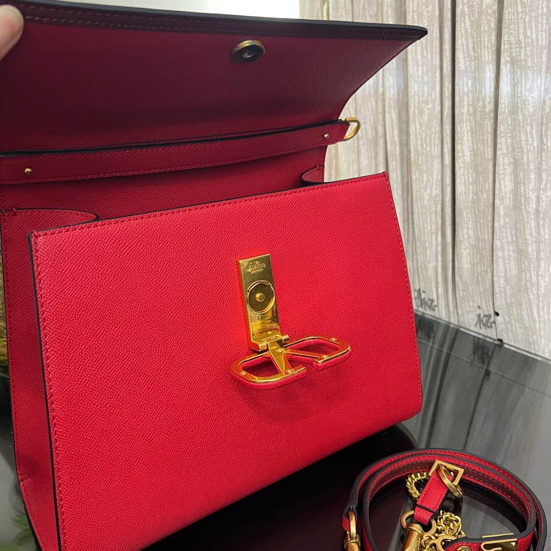 Valentino Vsling Handbag In Red Grainy Calfskin High