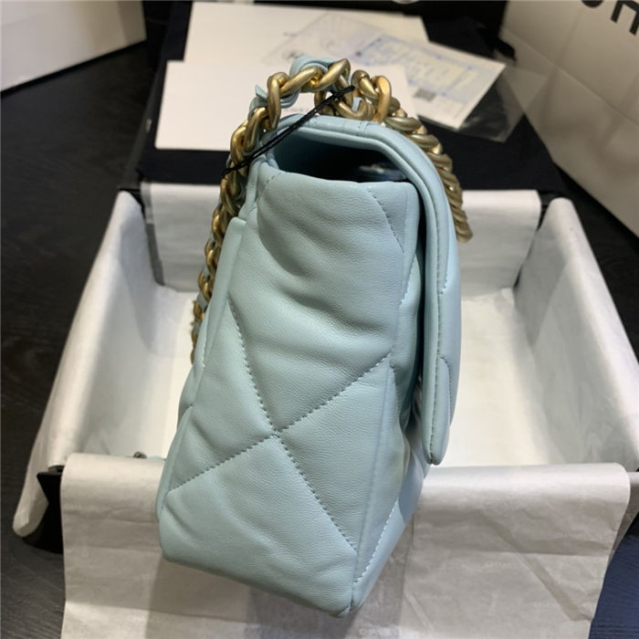 Large Chanel 19 Flap Bag Lambskin Light Blue High