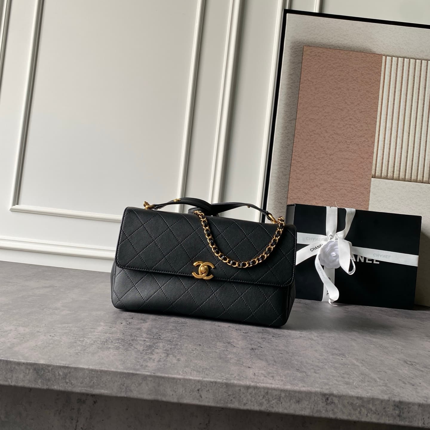 Chanel Flap Bag Calfskin Leather & Gold-Tone Metal Black AS5907 A