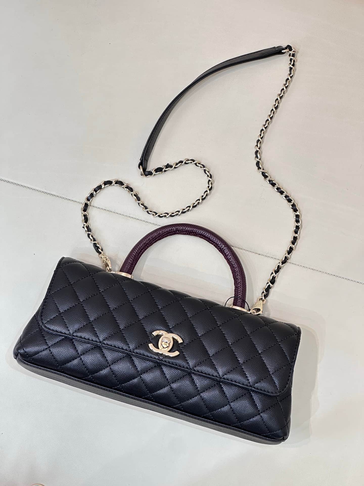 Chanel Maxi Flap Bag with Top Handle Grained Calfskin& Gold-Tone Metal AS6091 Black TOP