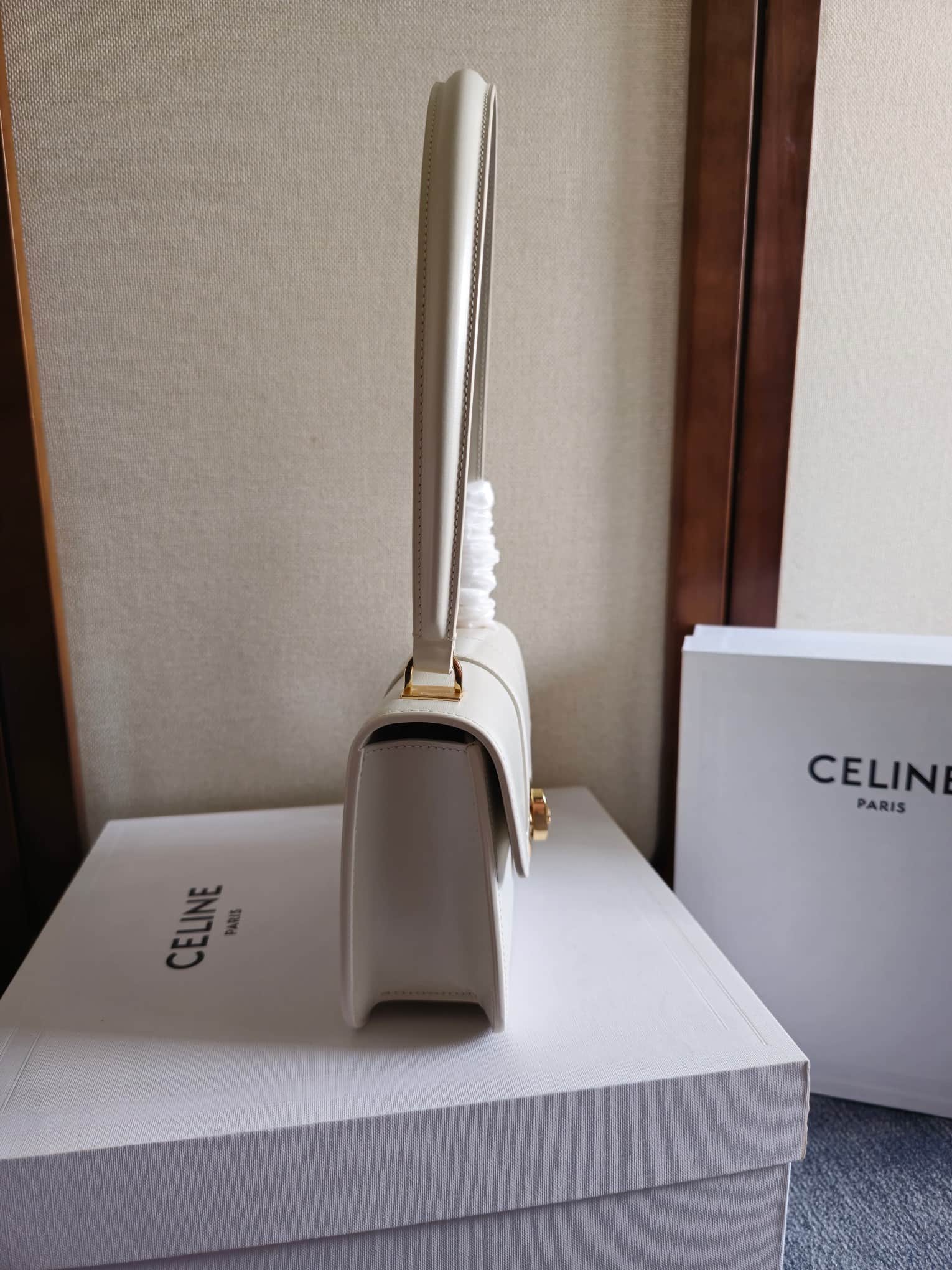 Celine Josephine Teen Bag in White Patent Calfskin High