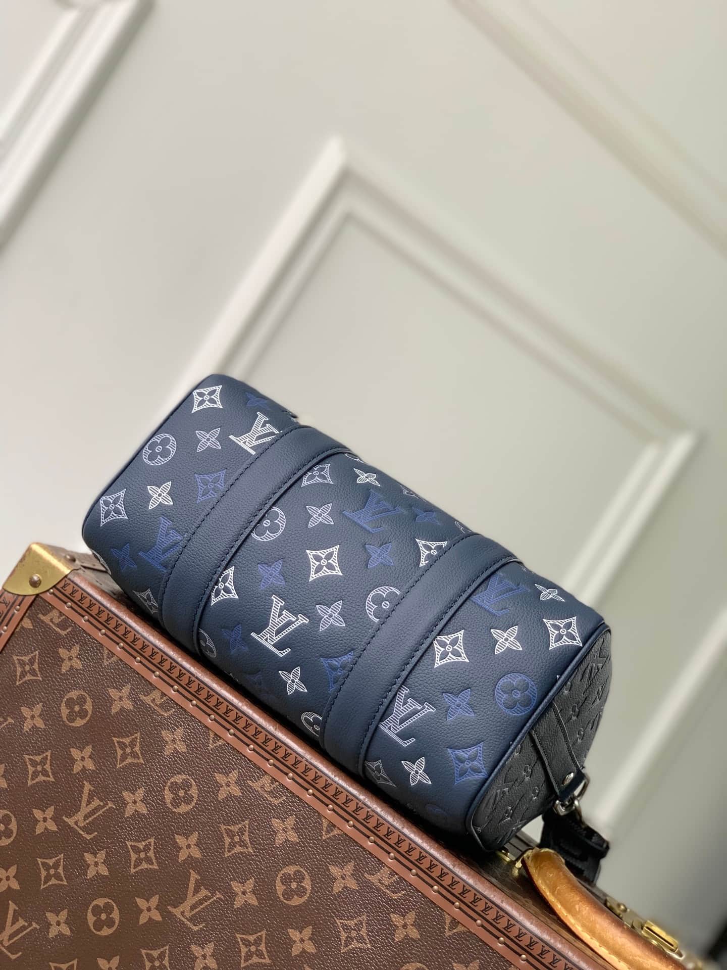 Louis Vuitton City Keepall Navy Blue Monogram Shadow calfskin leather M28617 High