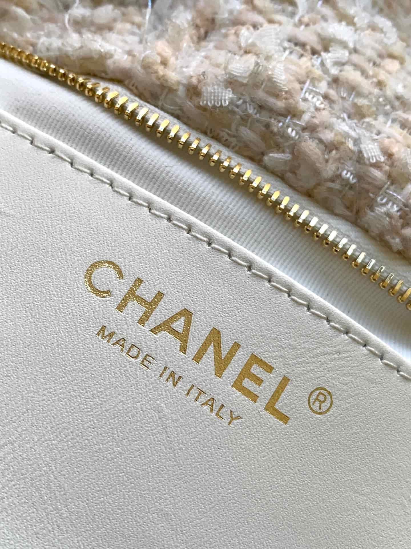 Chanel Mini Bow Bag Tweed & Gold-Tone Metal Beige AS5849 A