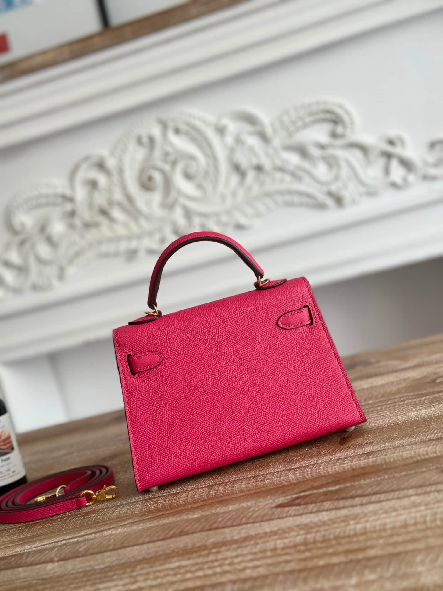Hermes Kelly Mini II Bag Epsom Leather WAX Rose Extreme High