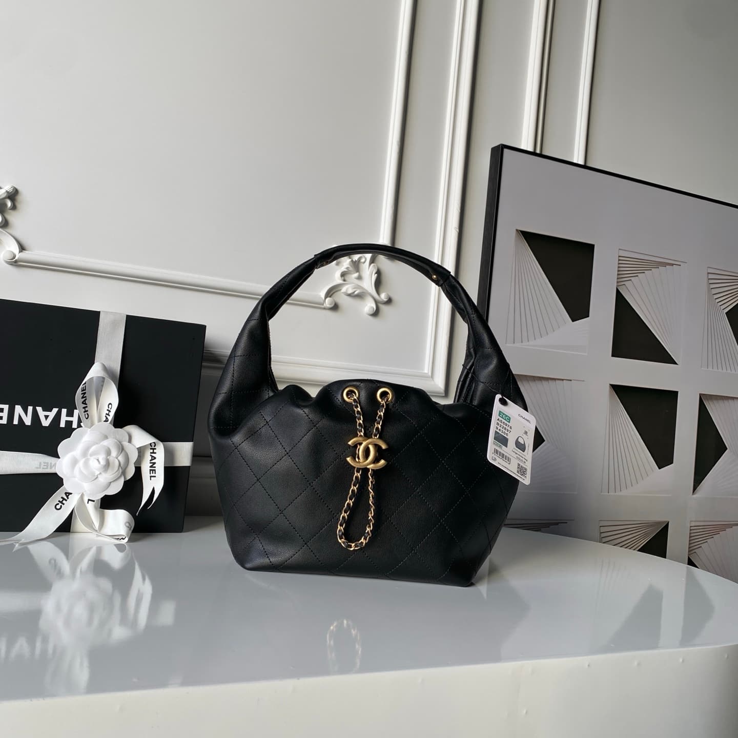 Chanel Hobo Handbag Calfskin & Gold-Tone Metal AS5976 Black A