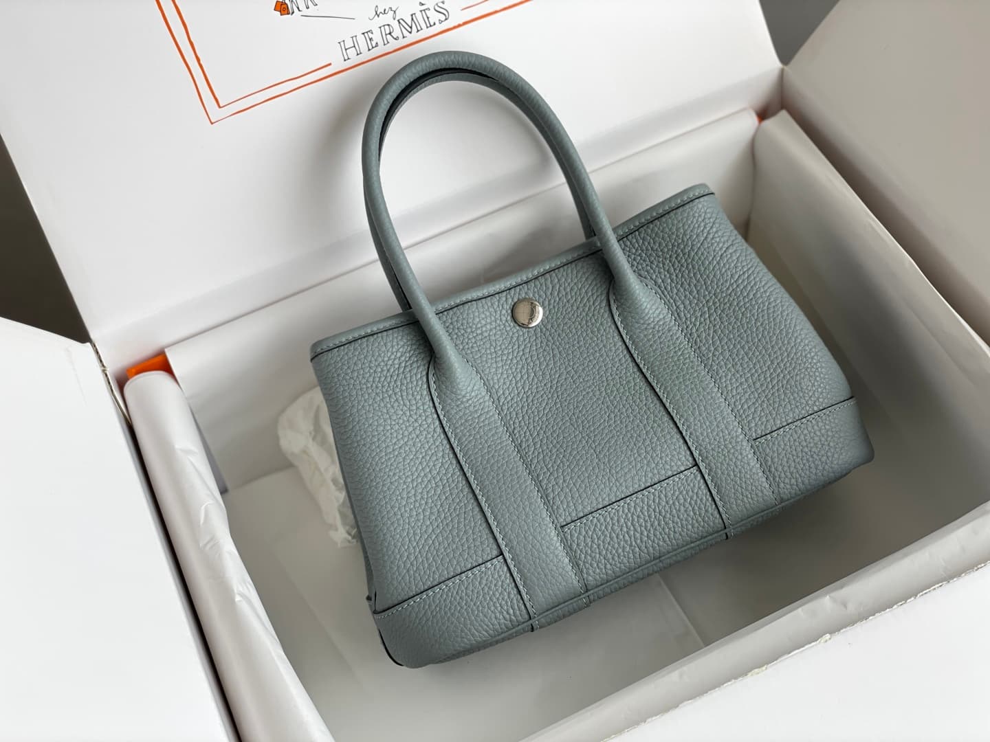 Hermes Garden Party 23 bag in Blue Pale Togo Leather WAX High