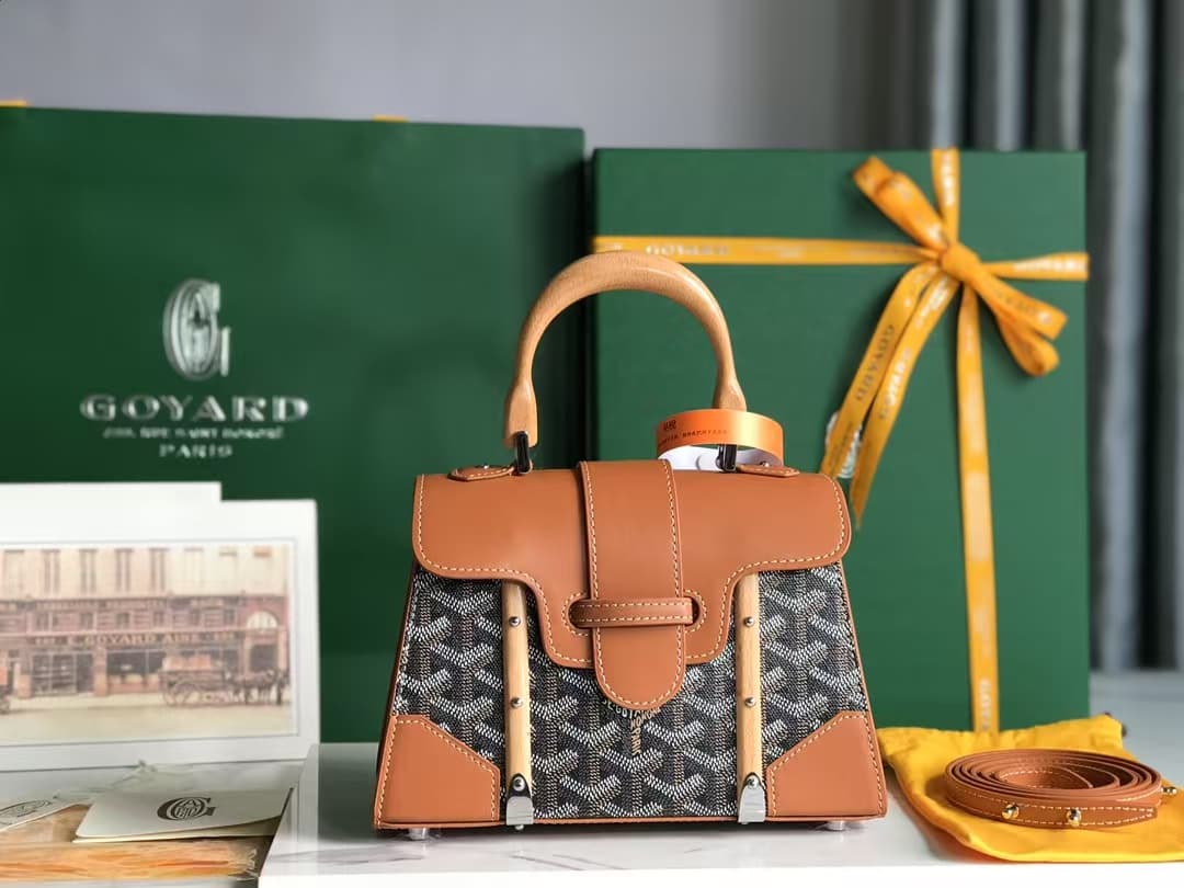Saïgon Structuré Mini Bag Goyardine Canvas & Cervon Calfskin Black & Tan High