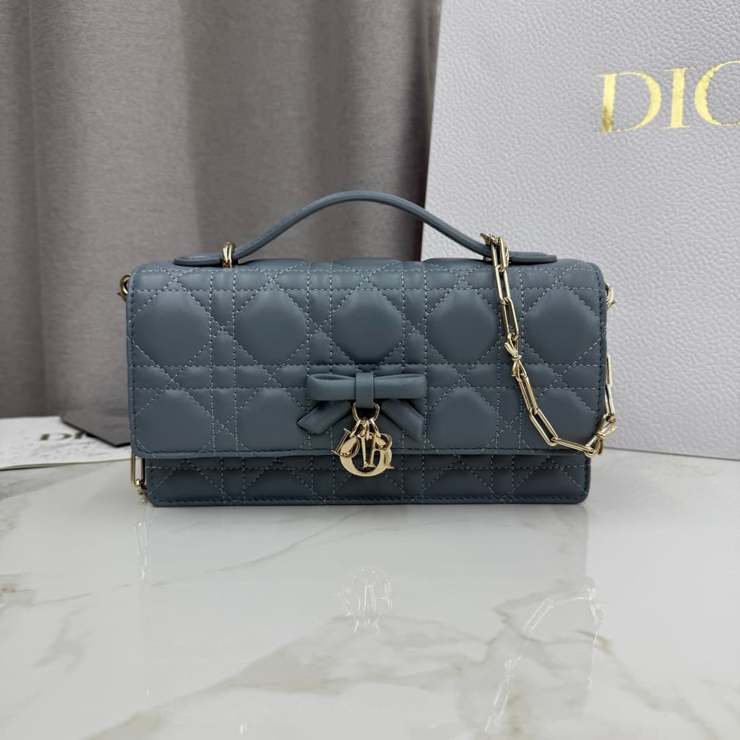 My Dior Mini Bag Cannage Lambskin In Light Blue With Leather Bow High