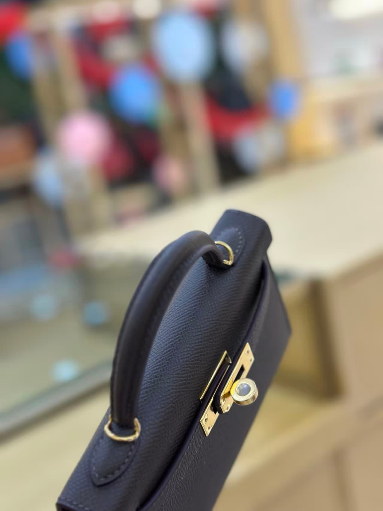 Hermes Kelly Mini II Bag Epsom Leather WAX Silver/Gold Metal Ebene High