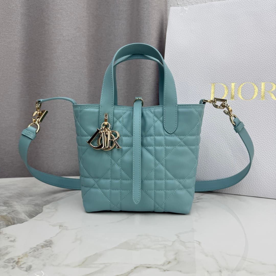 Small Dior Toujours Vertical Tote Bag Bleu Tourmaline Macrocannage Calfskin M2835 High