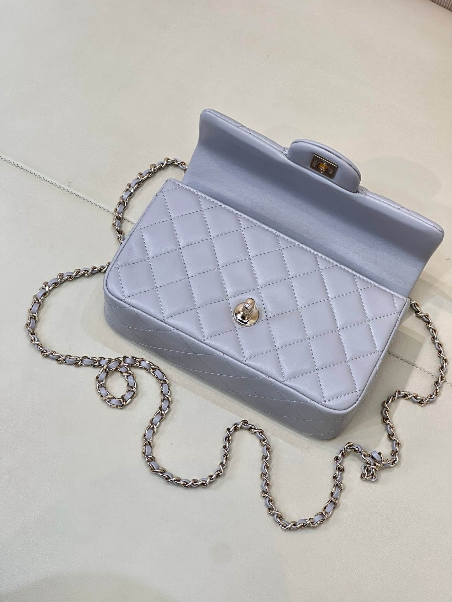 Chanel Mini Classic Handbag Lambskin Strass & Gold-Tone Metal AS2431 grey TOP