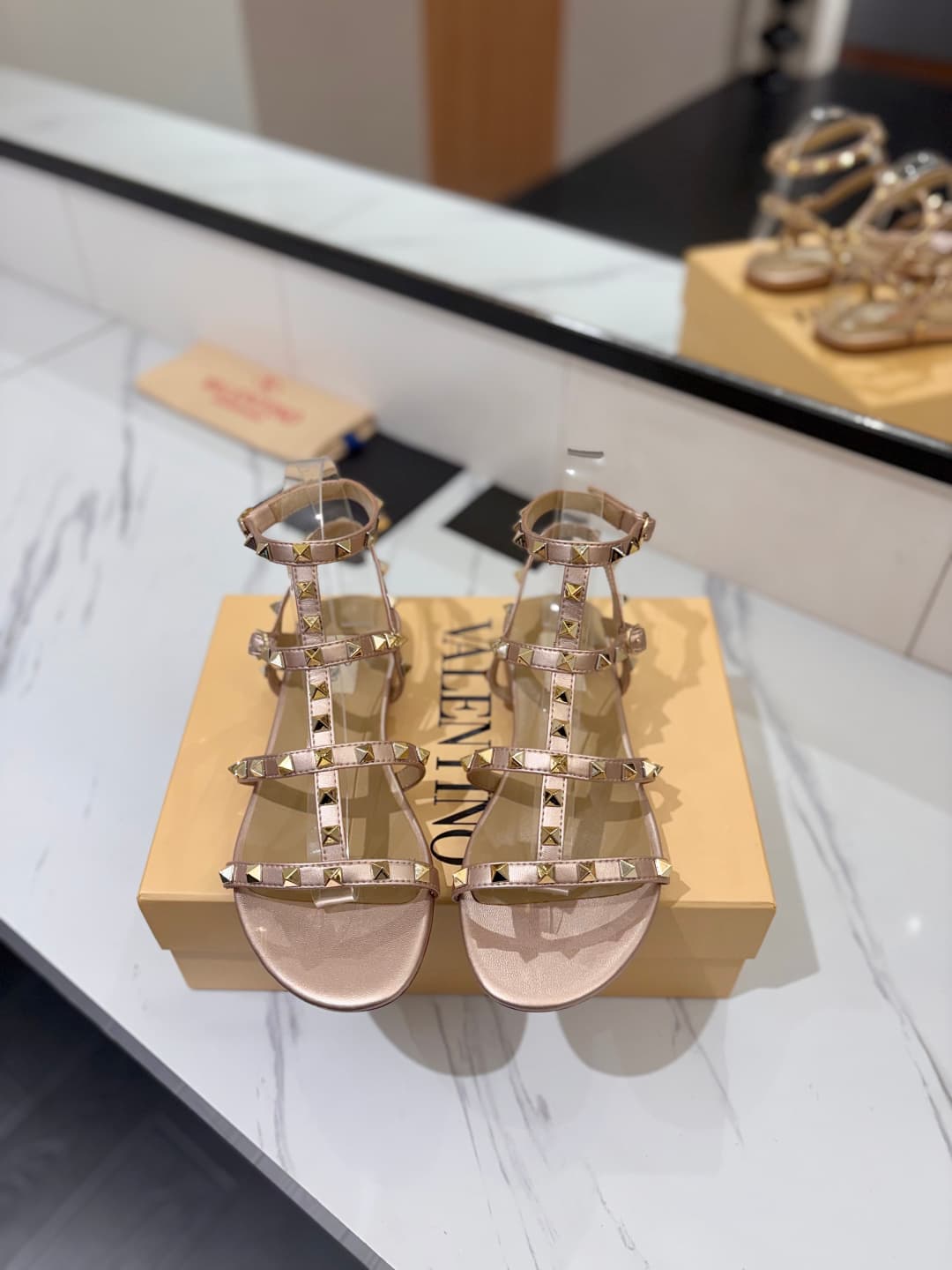 Valentino Garavani Rockstud Flat Calfskin Sandal with Straps