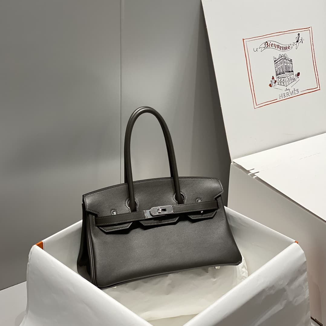 Hermes Shoulder Birkin 29 Swift leather Silver Metal WAX High