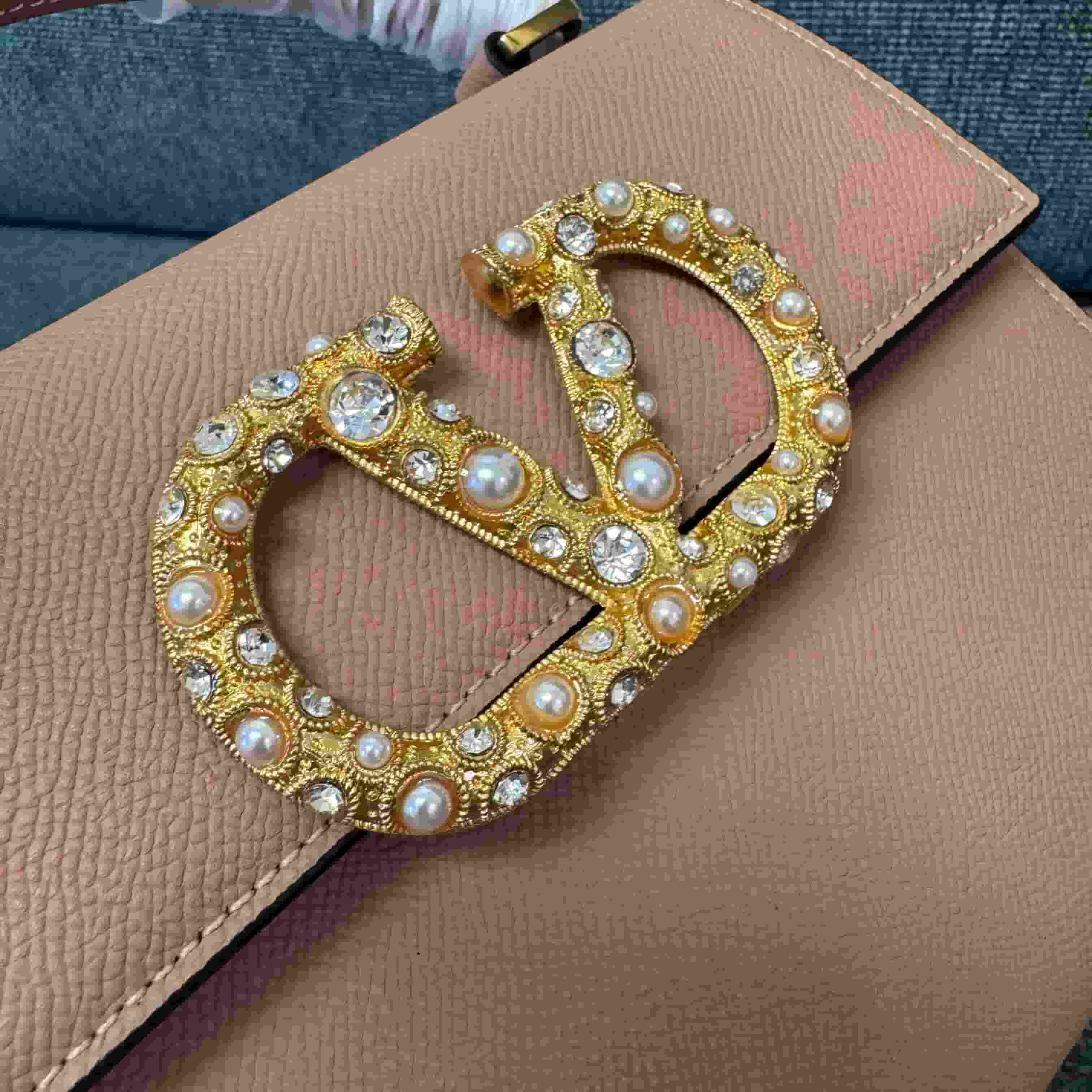 Valentino Garavani Vsling Mini Handbag In Grainy Calfskin With Jewel Logo High