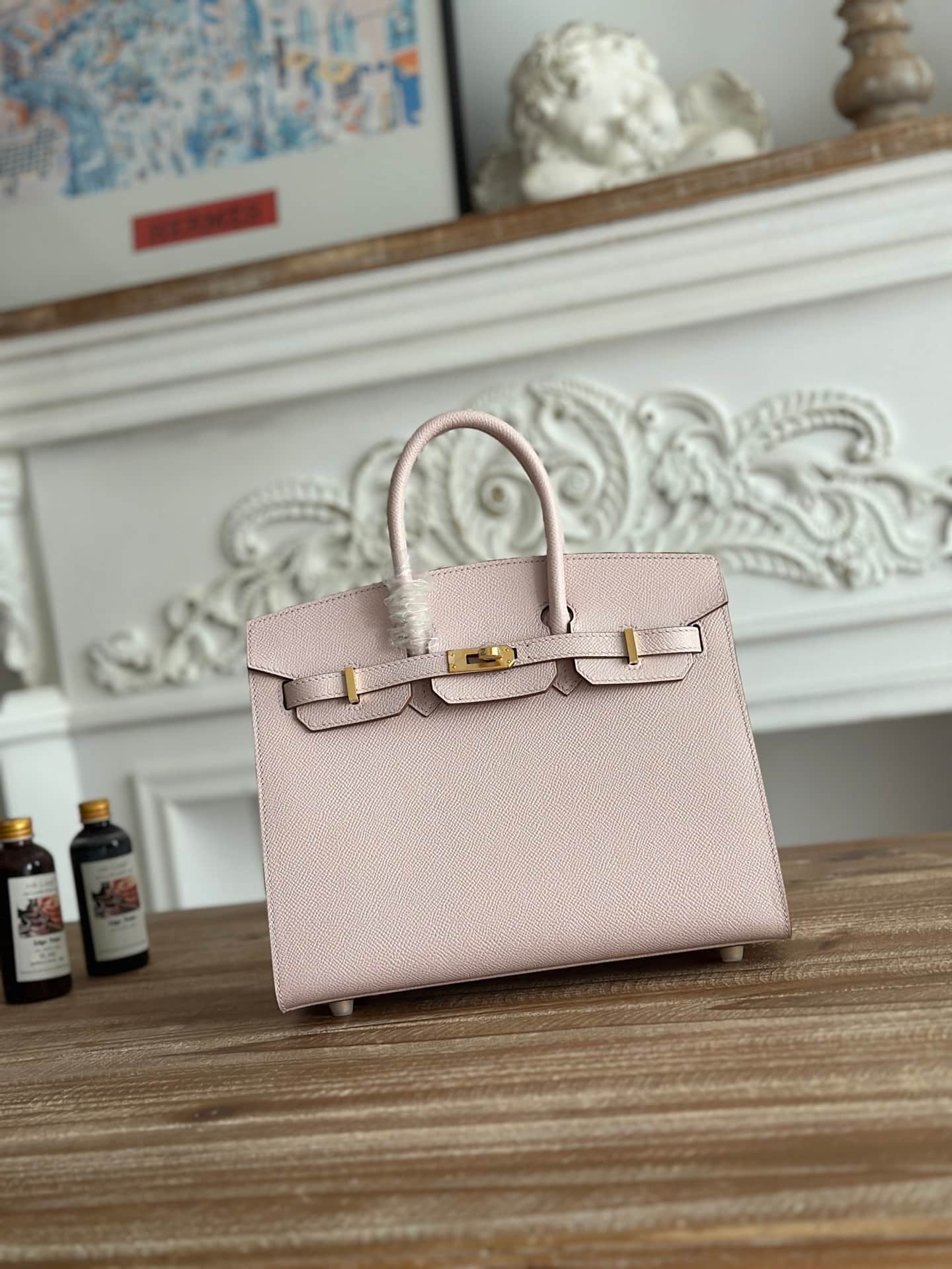 Hermes Birkin Sellier Bag 25/30 Epsom Leather WAX Mauve Pale Gold-Metal High