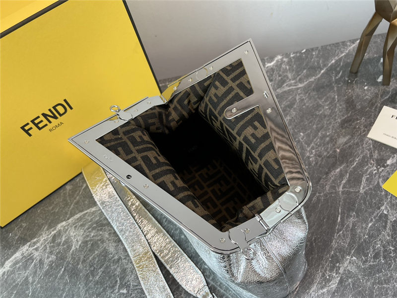Fendi First Medium Leather Bag Silver wrinkle High