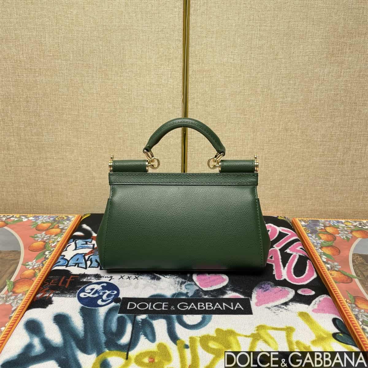 Dolce & Gabbana Miss Sicily top handle bag calfskin leather Green high