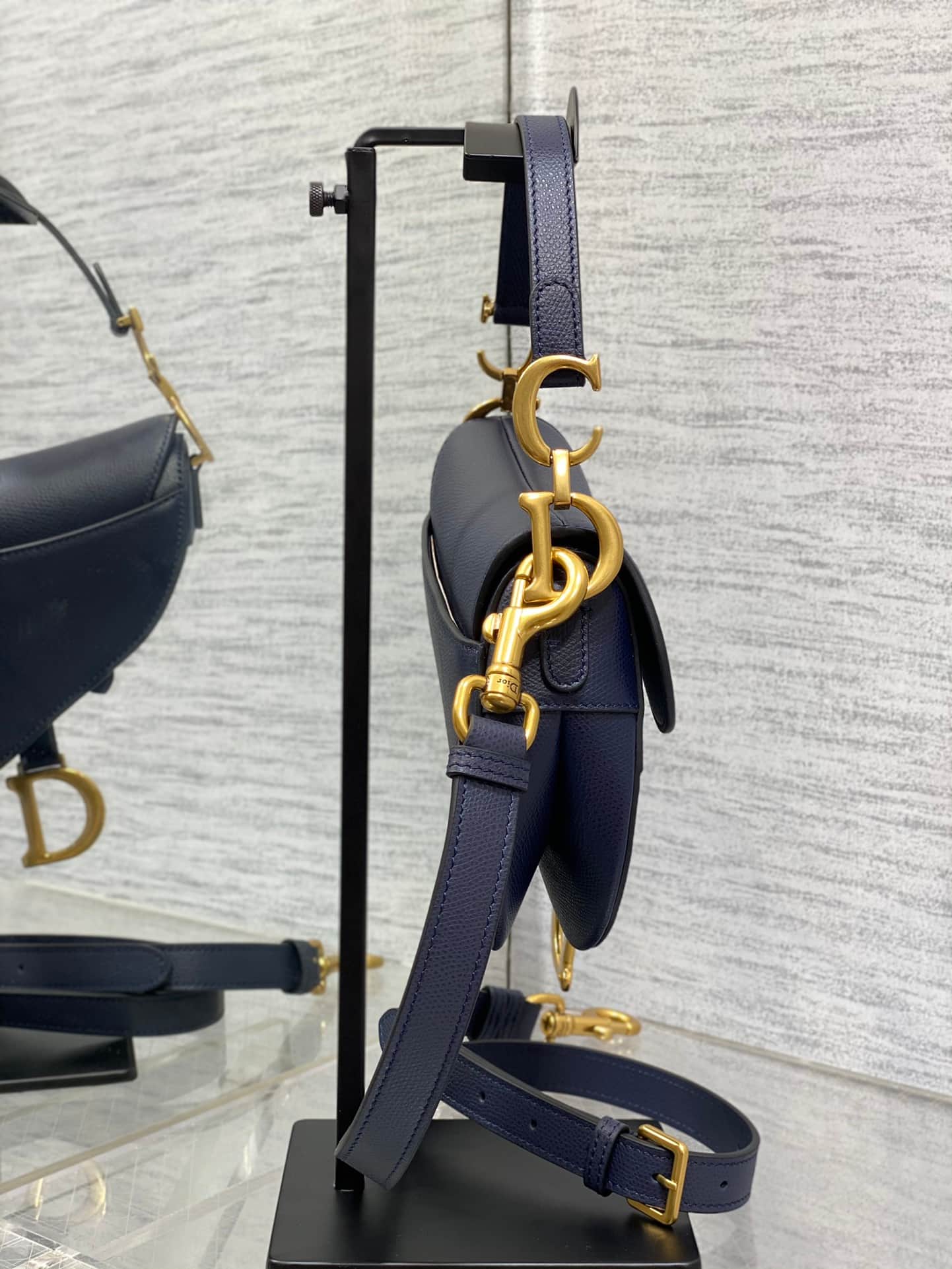 Mini SADDLE BAG Grained Calfskin  Navy Blue High
