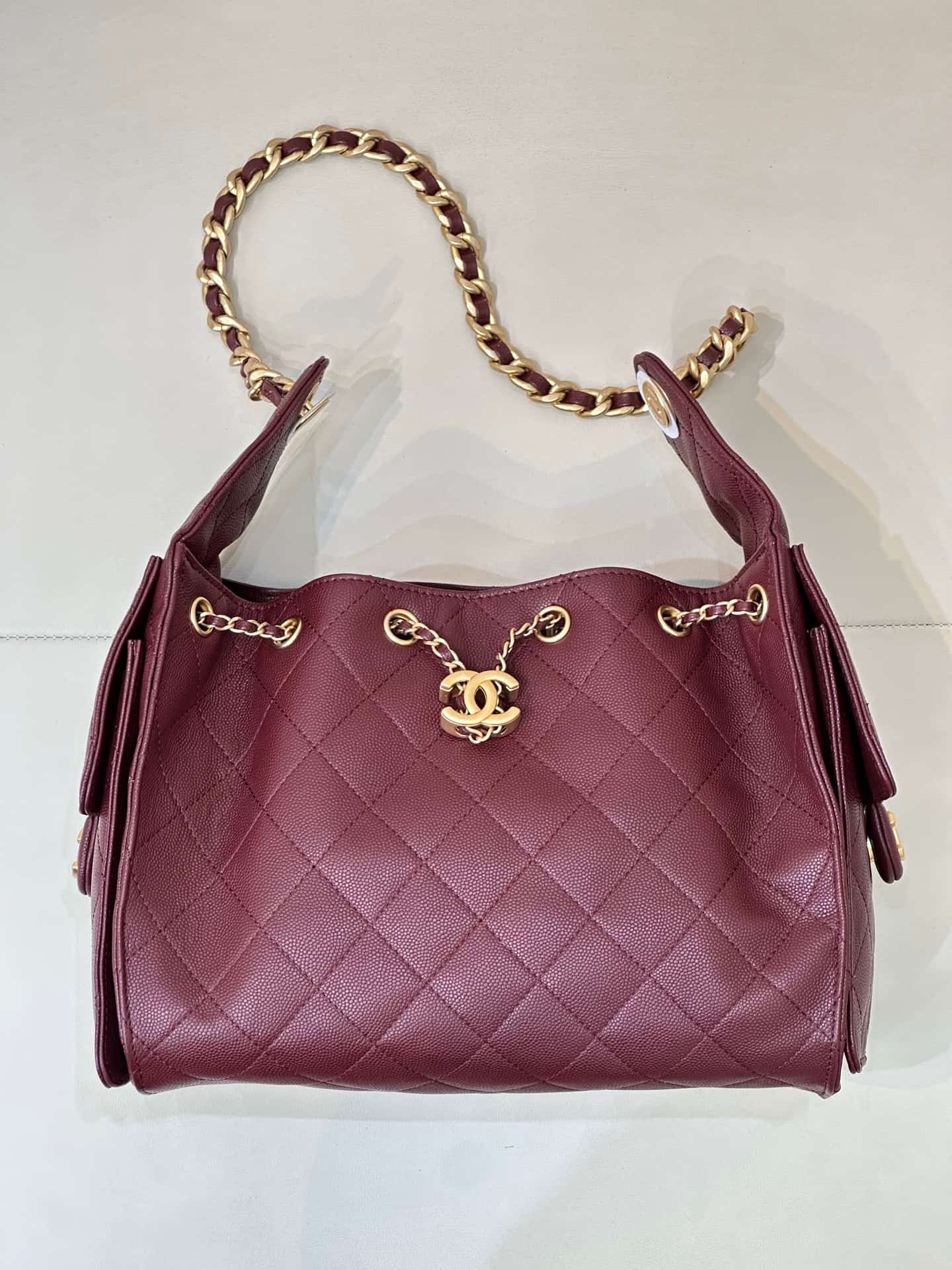 Chanel 25 Small Hobo handbag AS5293 Grained Calfskin & Gold-tone Metal Burgundy TOP