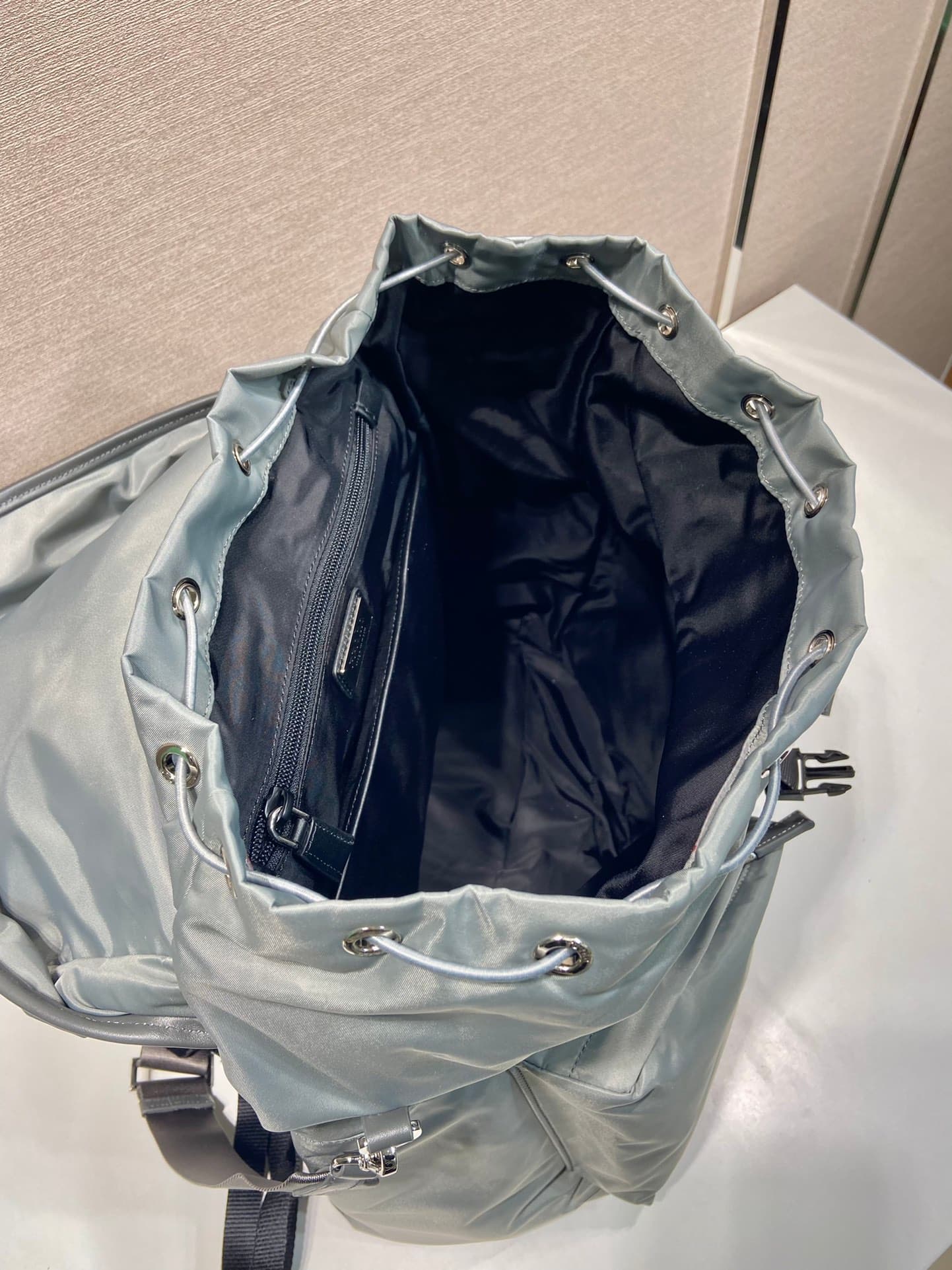 Prada Re-Nylon and leather backpack Light Ice Blue 2VZ108 High