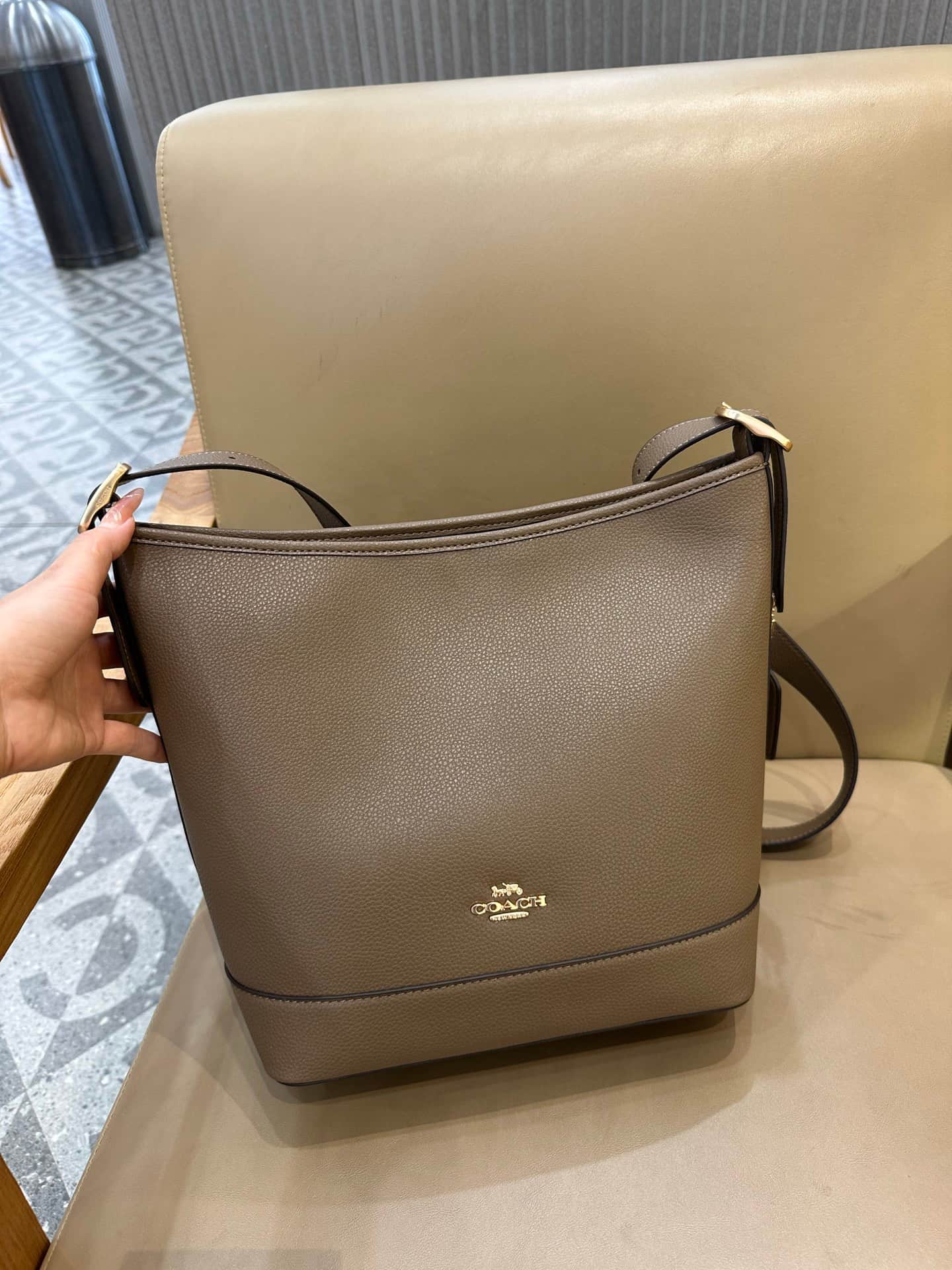 Coach Jude Duffle Bag in Grained Calfskin with Dark Stone Leather High