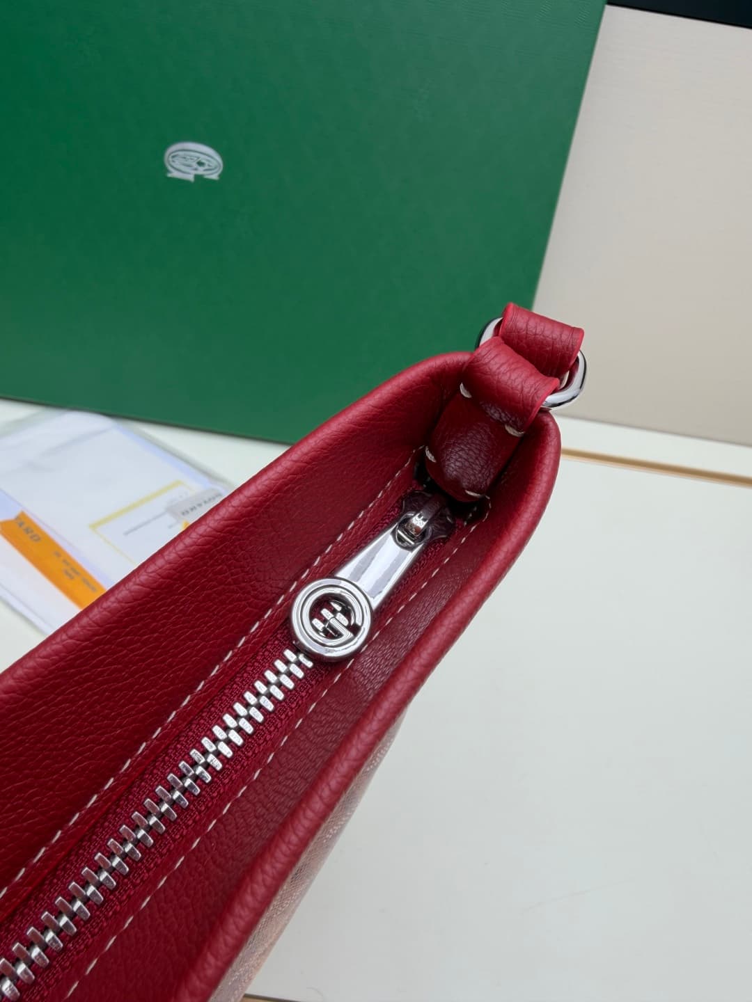 Goyard Conti pouch Goyardine canvas and Chevroches Calfskin Burgandy High