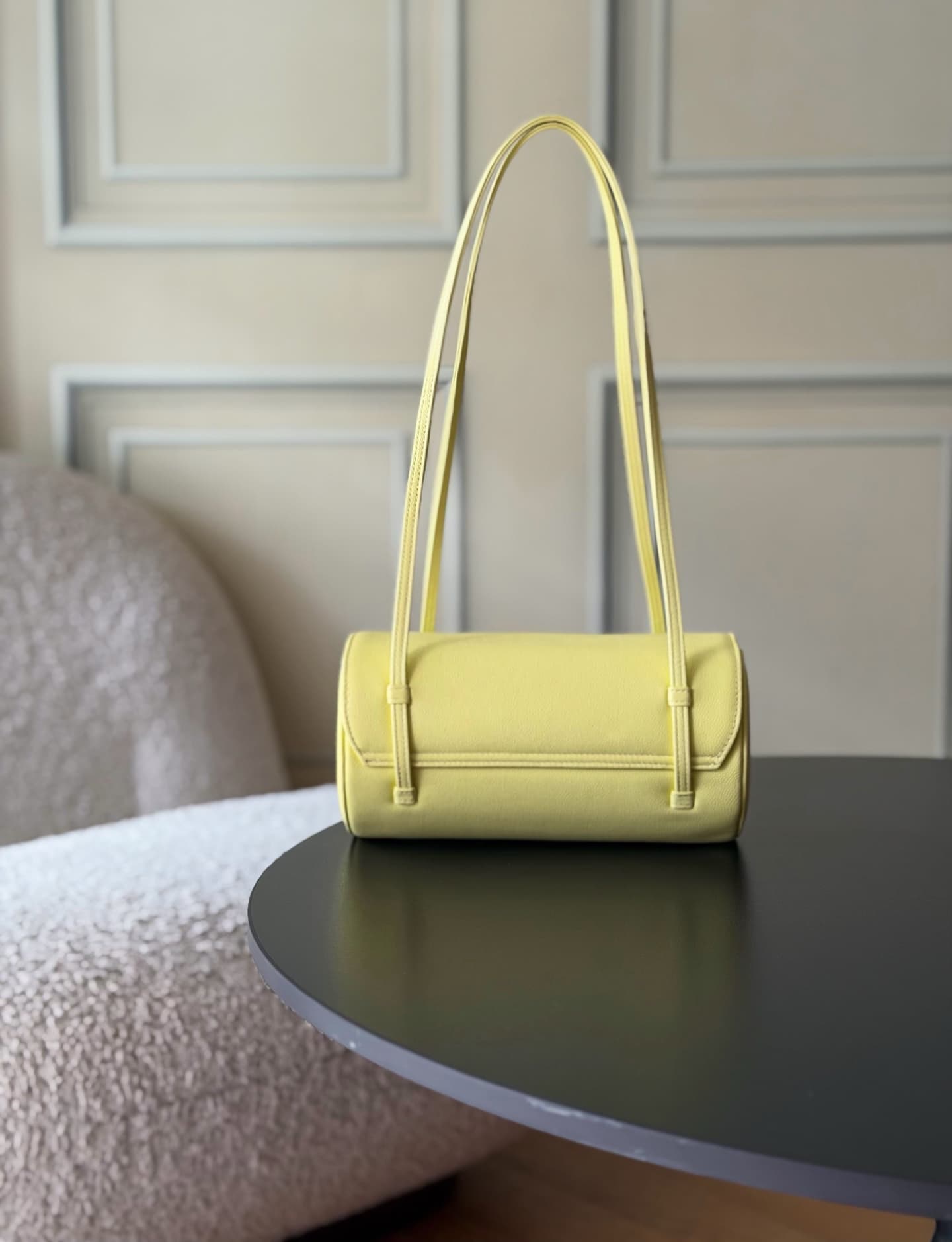 Chanel Small Bowling Bag Grained Shiny Calfskin & Gold-Tone Metal AS6143 Yellow High