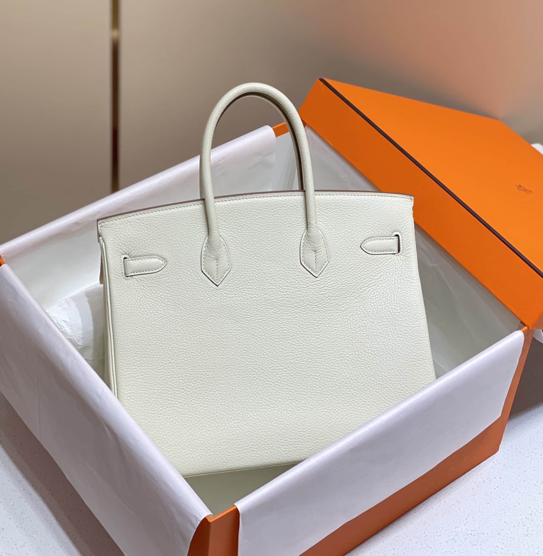 Hermes Birkin 25/30/35cm Bag Calfskin Silver/Gold Metal In Craie High